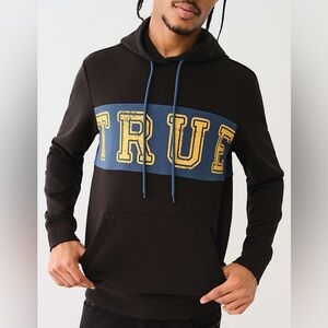 True Religion Unisex Long Sleeve Cotton Blend Graphic Fleeceback Pullover Hoodie